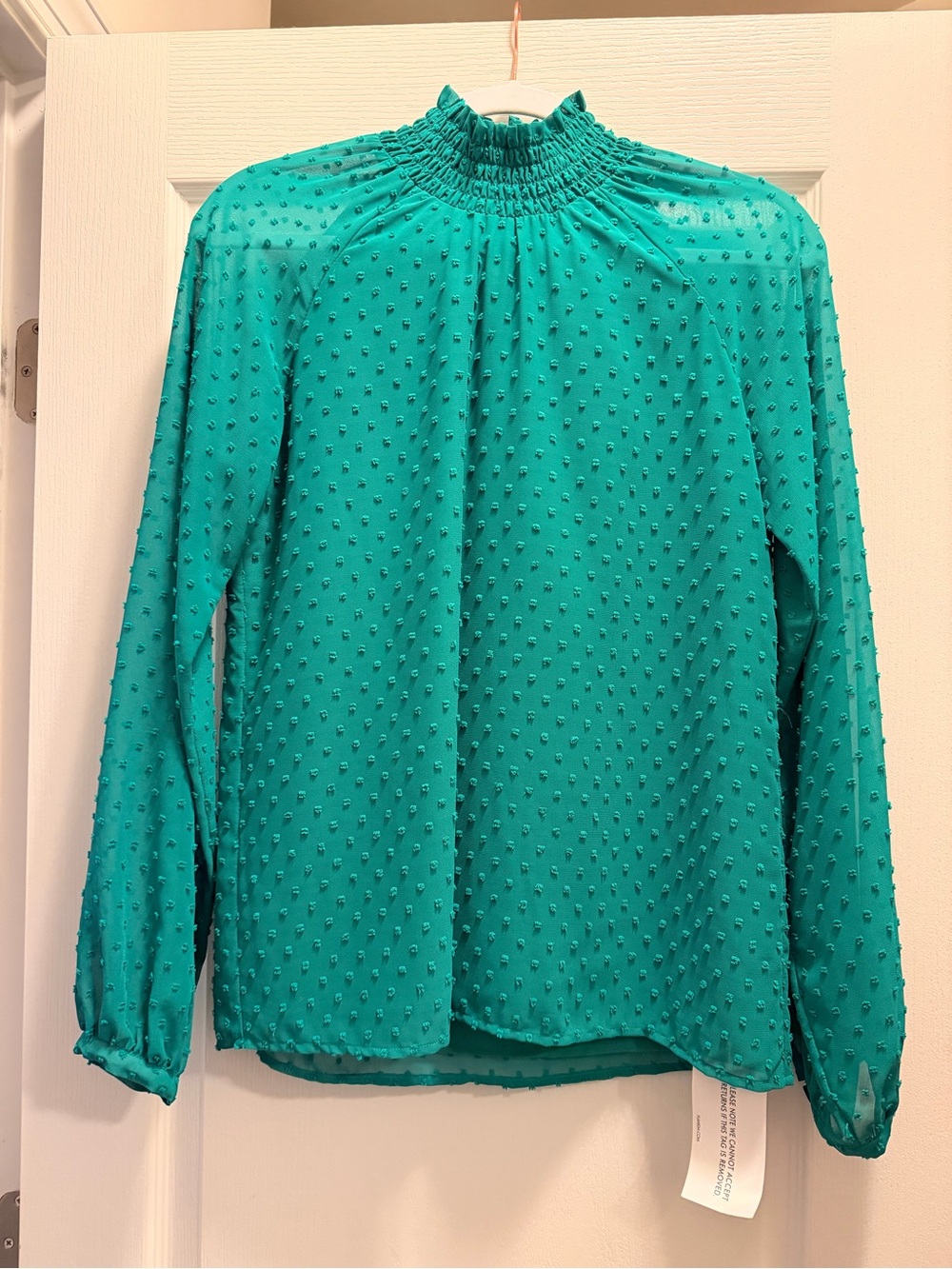 Yumi Kim Teal Smocked Mock Neck Textured Blouse